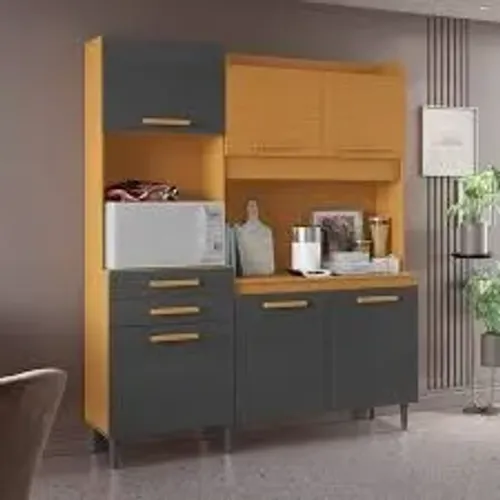 Armário de Cozinha Selena 6Pts 2Gvs Cinamomo.Grafite Aramoveis - Entrega Rápida! 