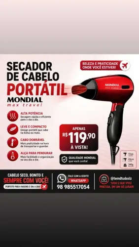 Secador de cabelo portátil Mondial