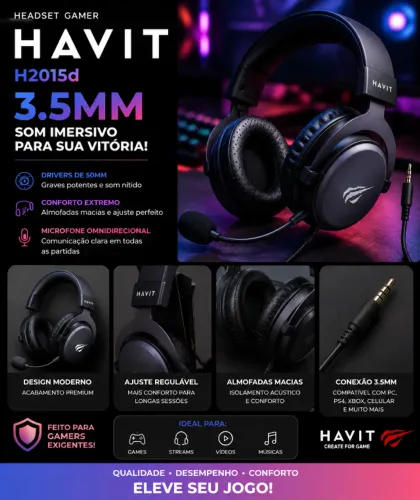 Headset Gamer Havit H2015d 3.5mm
