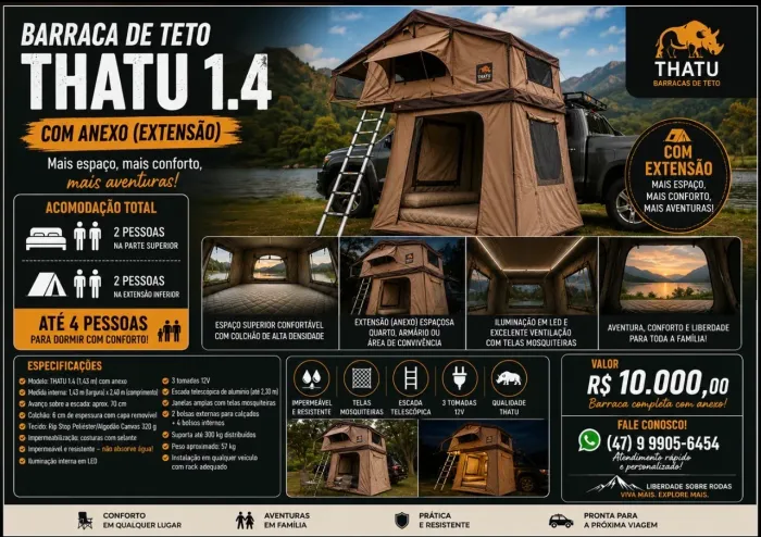 Barraca de teto automotivo THATU 1.4 com anexo.