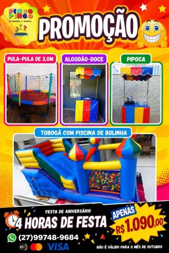 Pula pula, Tobogã com Piscina de Bolinha, Algodão Doce, Pipoca..... *
