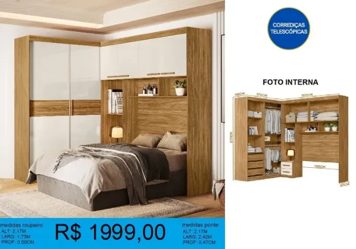 GUARDA- ROUPA - DISPONIVEL EM 2 CORES - CORREDIÇAS TELESCÓPICAS= RECEBA EM ATE 72H