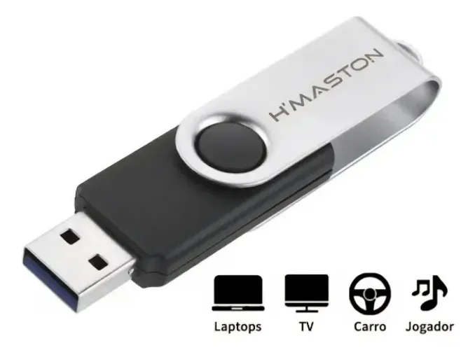 Pen Drive 64 GB H'maston USB 3.0 Preto para Computadores e Notebooks