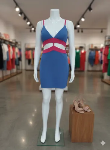 Vestido Azul royal com detalhes rosa