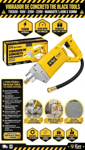 Kit Vibrador de Concreto 1500w Com Mangote Mangueira 1,45mx35mm 220v Profissional Garantia