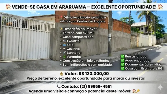 VENDE-SE CASA EM ARARUAMA - EXCELENTE OPORTUNIDADE!
