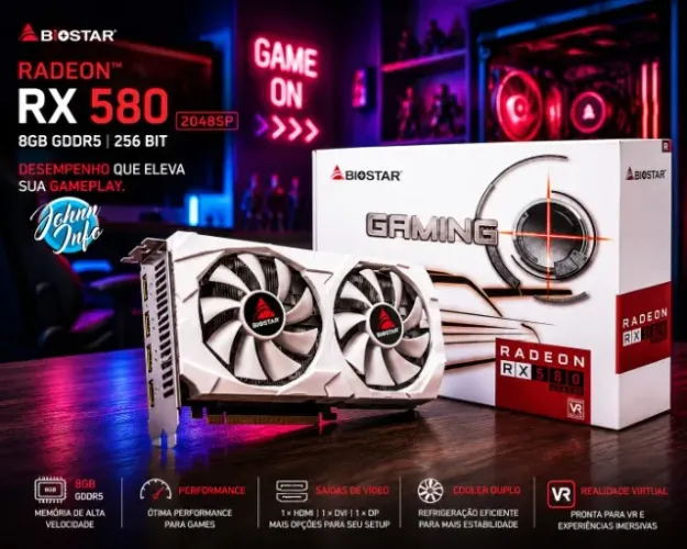 Placa de Vídeo Biostar AMD Radeon RX 580 2048SP, 8GB, GDDR5, 256 Bit, White