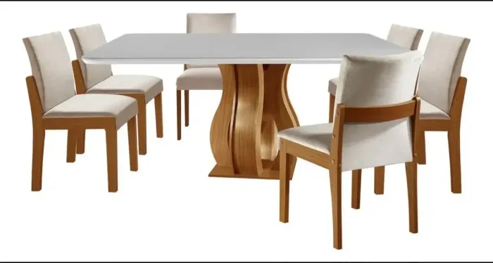 Mesa tampo de vidro com 6 cadeiras
