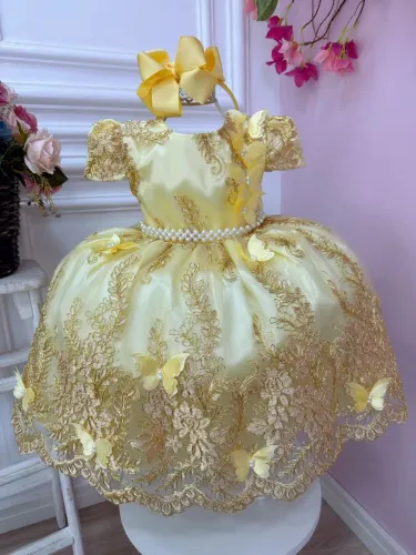 Vestido infantil princesa Amarelo