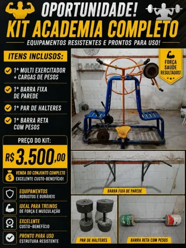 Multi Exercitador + Barra de Parede + Par de Halteres + Barra Reta com Pesos