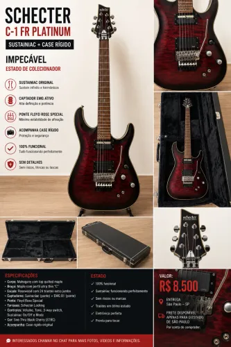 Guitarra Schecter C1-FR Platinum com case rígido