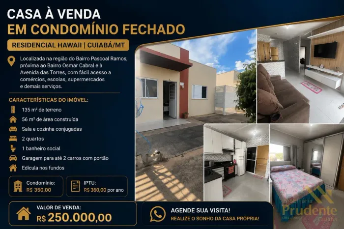 Casa em Condomínio para Venda em Cuiabá, Pascoal Ramos, 2 dormitórios, 1 banheiro, 2 vagas