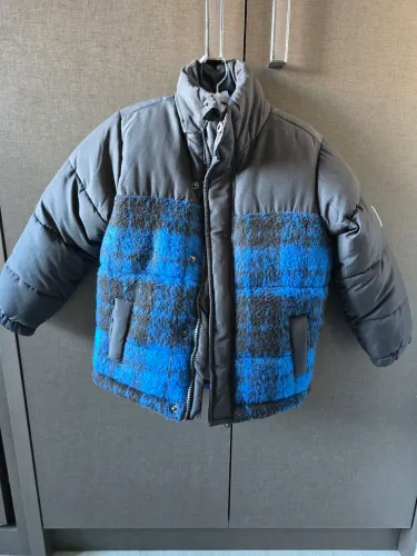 Jaqueta Puffer Cotton Kids Xadrez Azul e Preto - Tam 3-4 Anos