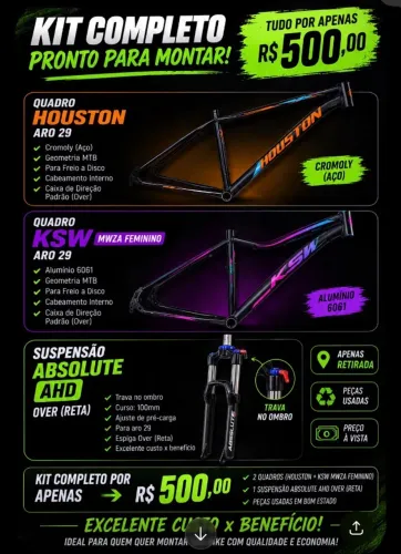 COMBO Quadros bicicleta KSW e Houston + Suspensão absolute