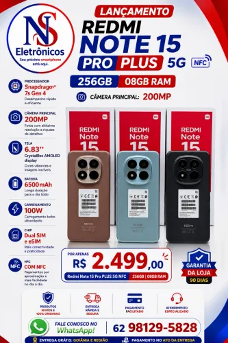 Celular Xiaomi Redmi Note 15 Pro Plus 5G NFC 08/256 Lacrado Entregamos