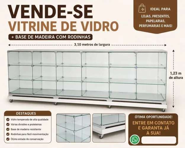 Vitrine de Vidro com base de Rodinhas