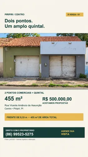 2 pontos comerciais + quintal: 455 m², Piripiri