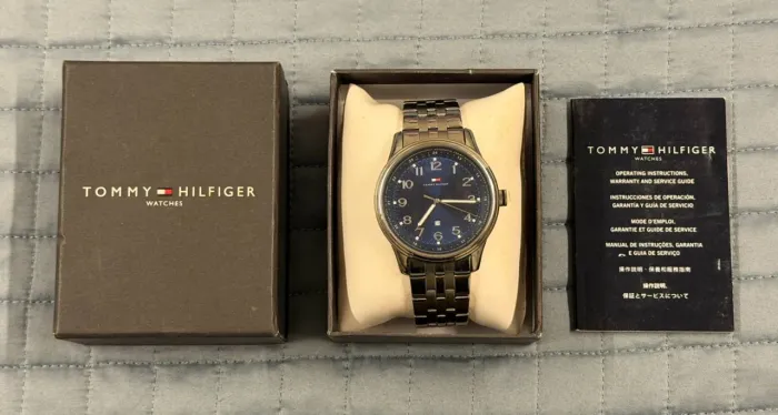 Relógio Tommy Hilfiger Original Masculino Aço Grafite Azul Completo