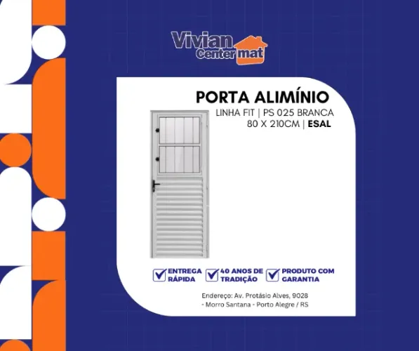 Porta de Alumínio Linha Fit PS 025 Branca 80 x 210cm Esal