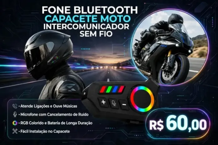 Fone Bluetooth Capacete Moto Intercomunicador Sem Fio