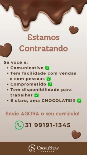 Vaga para Consultora de Vendas Cacau Show