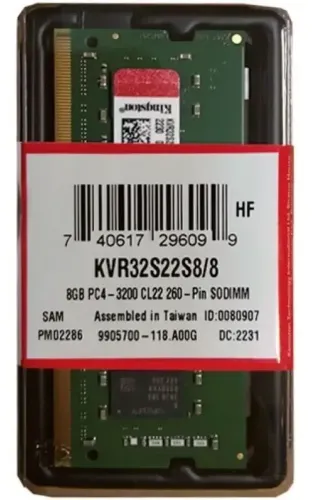 memoria ram notebook kingston sodimm 8gb ddr4 3200mhz kvr32s22s8 8