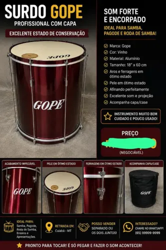 Surdo Gope 18x60 Com Capa - Excelente Estado - R$ 700