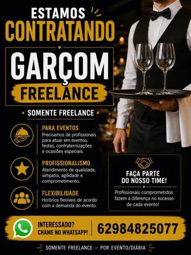 Estamos Contratando Garçom Freelancer!