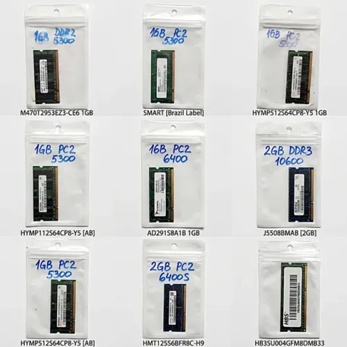 Lote 10 Memórias RAM Notebook DDR2 DDR3 SO-DIMM 1 a 4GB