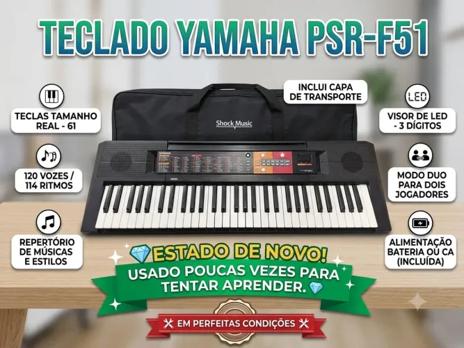 ? Teclado Yamaha PSR-F51 - Estado de Novo / Praticamente Sem Uso!