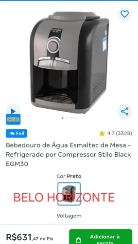 Bebedouro de Água Esmaltec de Mesa - Refrigerado por Compressor Stilo Black EGM30