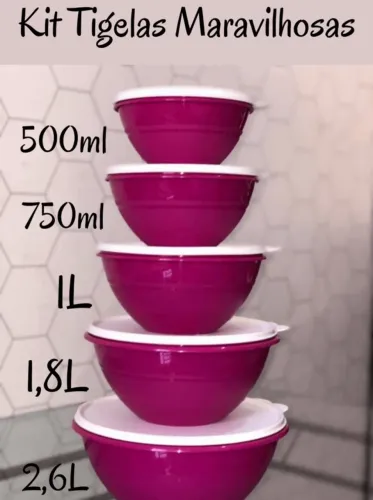 5 tigelas Tupperware rosas