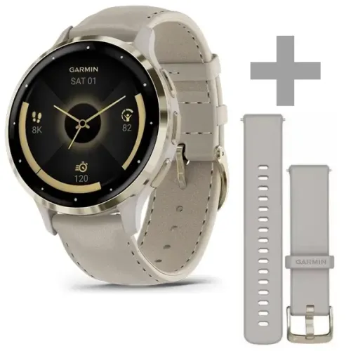 Relógio Garmin Venu 3S 010-02785 com GPS/Wi-Fi - Bege + Pulseira