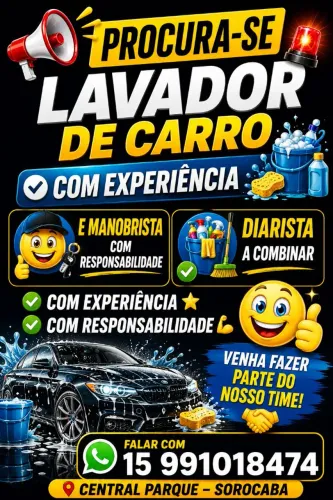 VAGA PARA LAVADOR DE CARRO E ACABAMENTO 