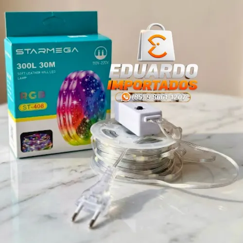 Fio Cordão 30 Metros com 300 LED RGB Colorido, Decoração