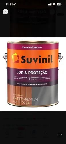Suvinil Tinta Esmalte Preto Fosco 3.61 Madeira Metais Cor & Proteção