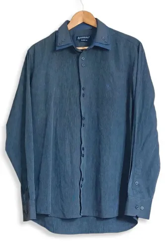 Camisa Social Dudalina Slim Fit Tam 3 - Azul Petróleo Riscada - 70x55 - Masculina