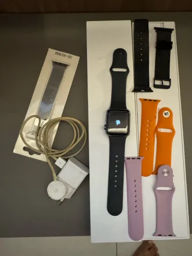 Apple whatch série 3 bateria 73% 4 pulseiras extras com carregador e caixa original