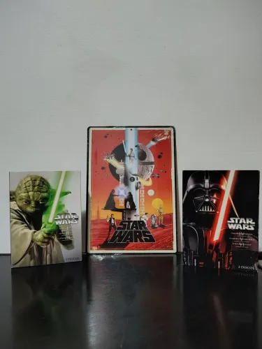 coleção star wars 6 dvds + placa decorativa