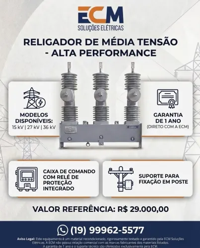 Religador a Vácuo 15 kV / 27 kV / 38 kV Diversos Modelos