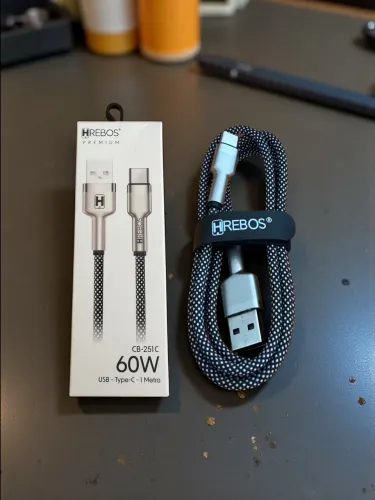 Cabo USB-C Hrebos Metal Waves 60W - Carga Turbo e Dados em Alta Velocidade