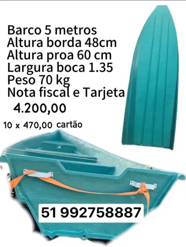 Lancha 5 metros para motor de até 15HP