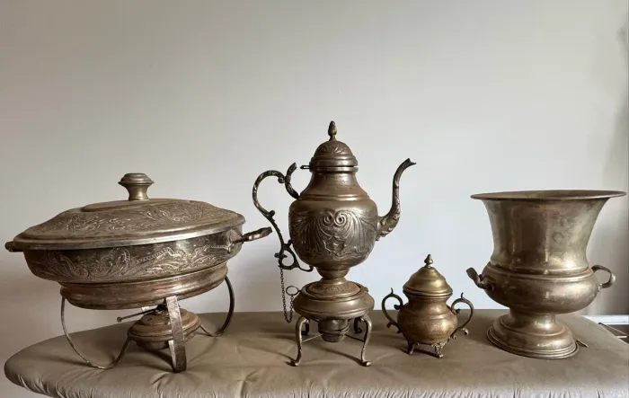 Pratarias artesanais réchaud bule açucareiro balde champanhe