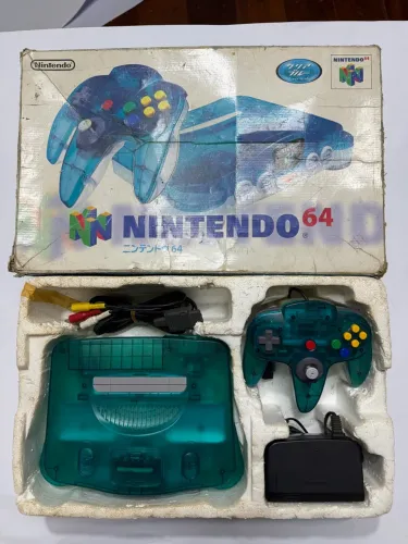 Nintendo 64 Clear Blue Japonês Completo Caixa Original N64