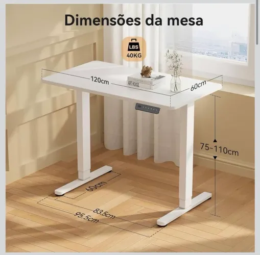 Mesa Eletrica Ajustavel com Regulagem de Altura para Escritório e Home Office