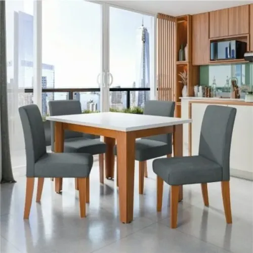  Mesa de Jantar Tok Com 4 Cadeiras Terracota Ciano Tampo De 0,80 cm