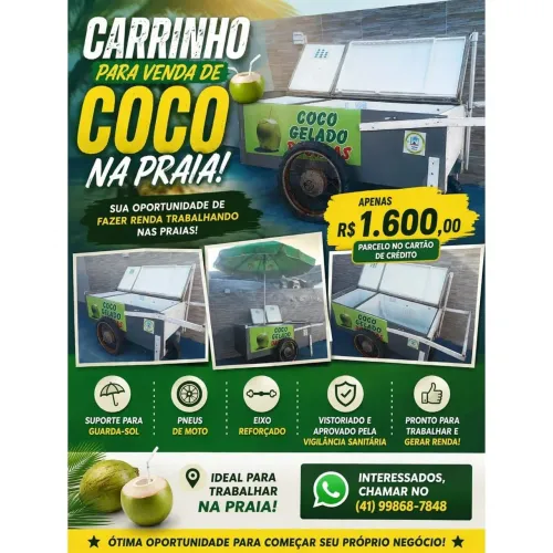 Carrinho de vender coco pronto para ganhar dinheiro