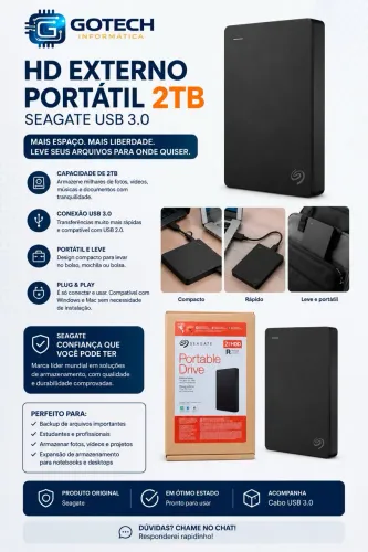 HD Externo Portátil 2TB Seagate USB 3.0