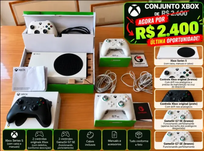 XBOX SERIES S 500GB + 4 CONTROLES* (TODOS ITENS COM CAIXA E MANUAL)