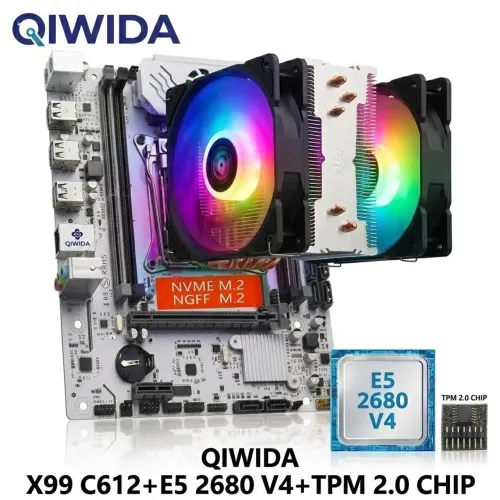 Kit X99 Qiwida D4 Xeon 2680 V4 Chip TPM 2.0 Air Cooler Rgb